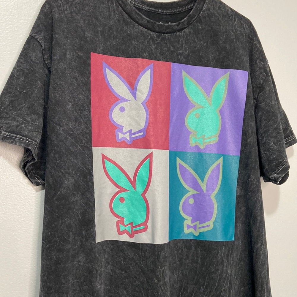 Playboy Black Acid Wash Graphic Tee